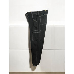 Hunter & Brown Size XL Black Cotton White Stitch Cargo Pants belt loops